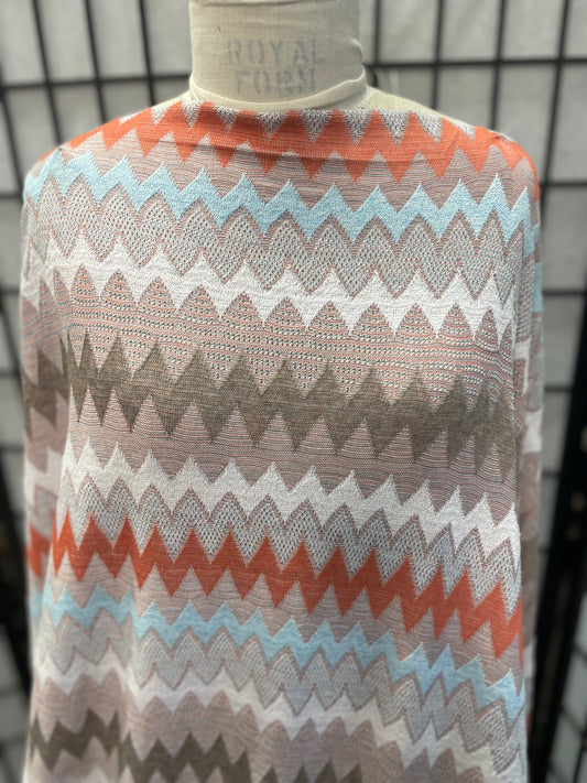 Chevron Poly Sweater Knit - Coral, Tan, Blue, White, Brown