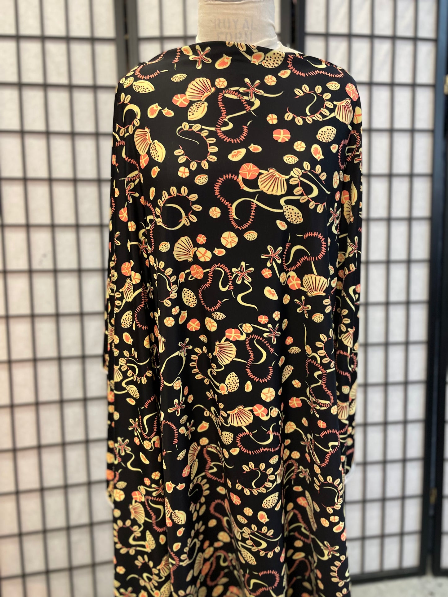 Spandex Jersey Sea Shell Print - Black, Pink, Yellow
