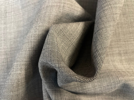 Italian Fine Plaid Tropical 100% Virgin Wool Suiting - Grey / Off White