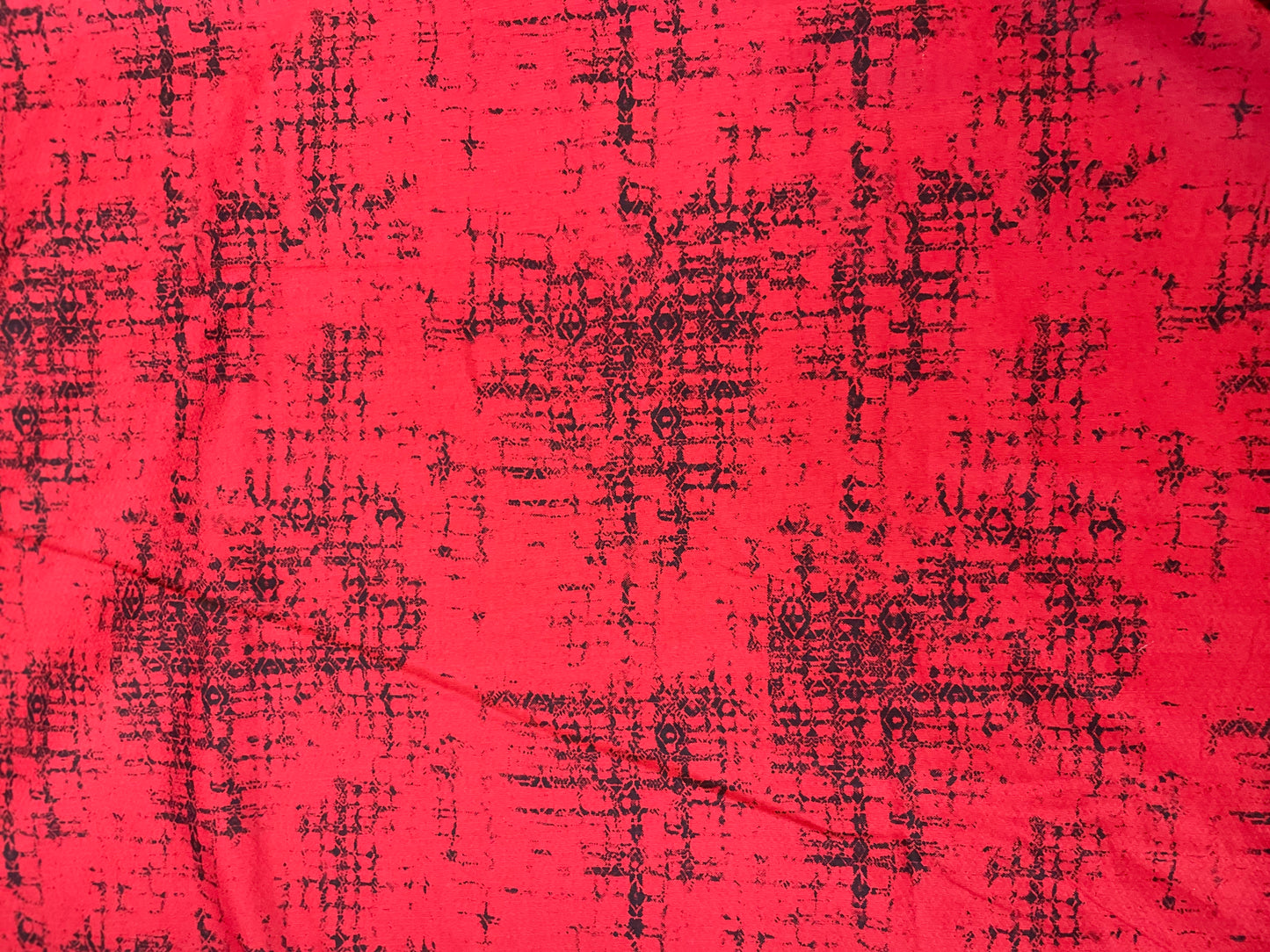 Abstract Grid Pattern Cotton Poplin Calico - Red / Black