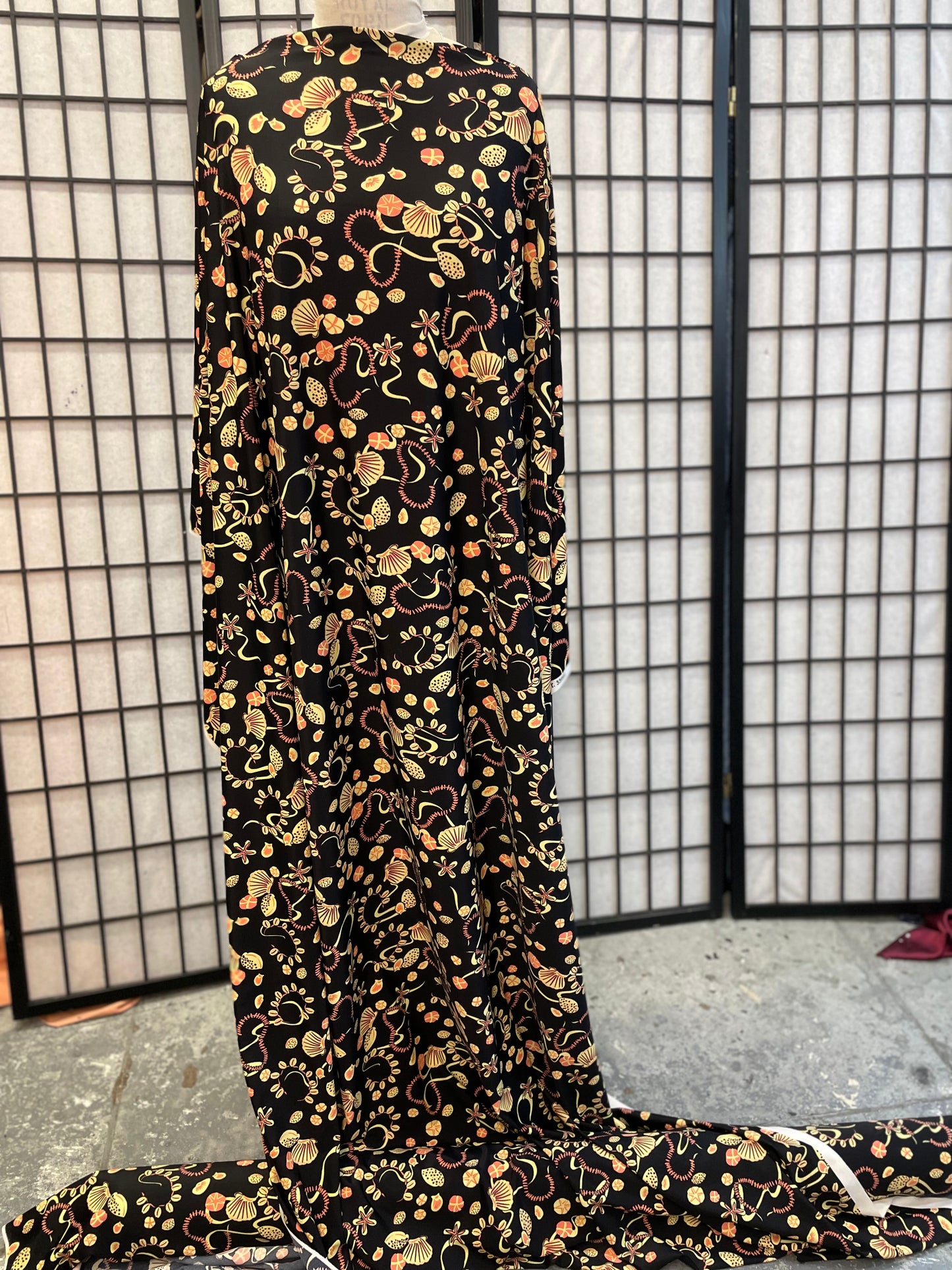 Spandex Jersey Sea Shell Print - Black, Pink, Yellow