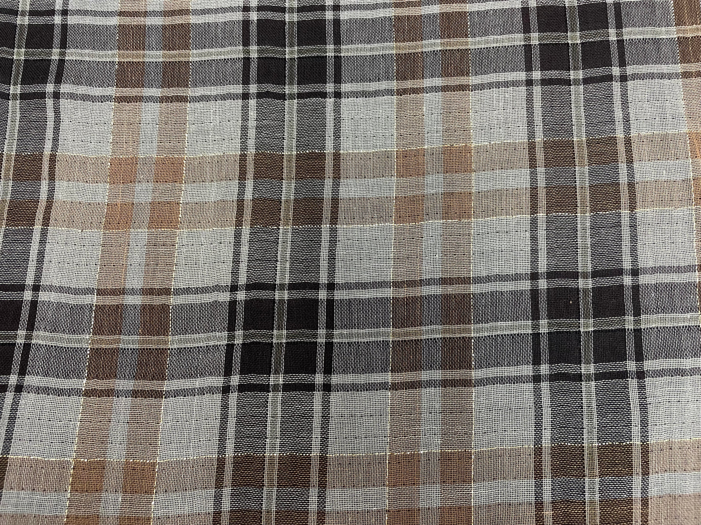 Double Layer Cotton Voile - Plaid - Grey, Brown, Yellow