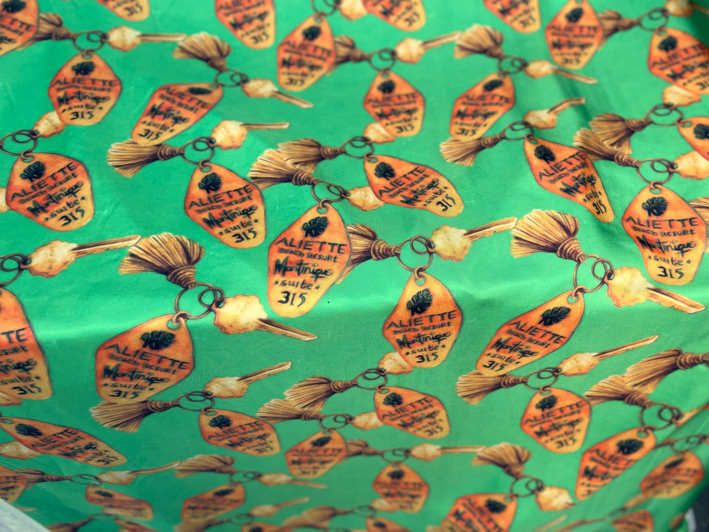 Silk Twill -Tropical Hotel Print - Designer - Green/Gold