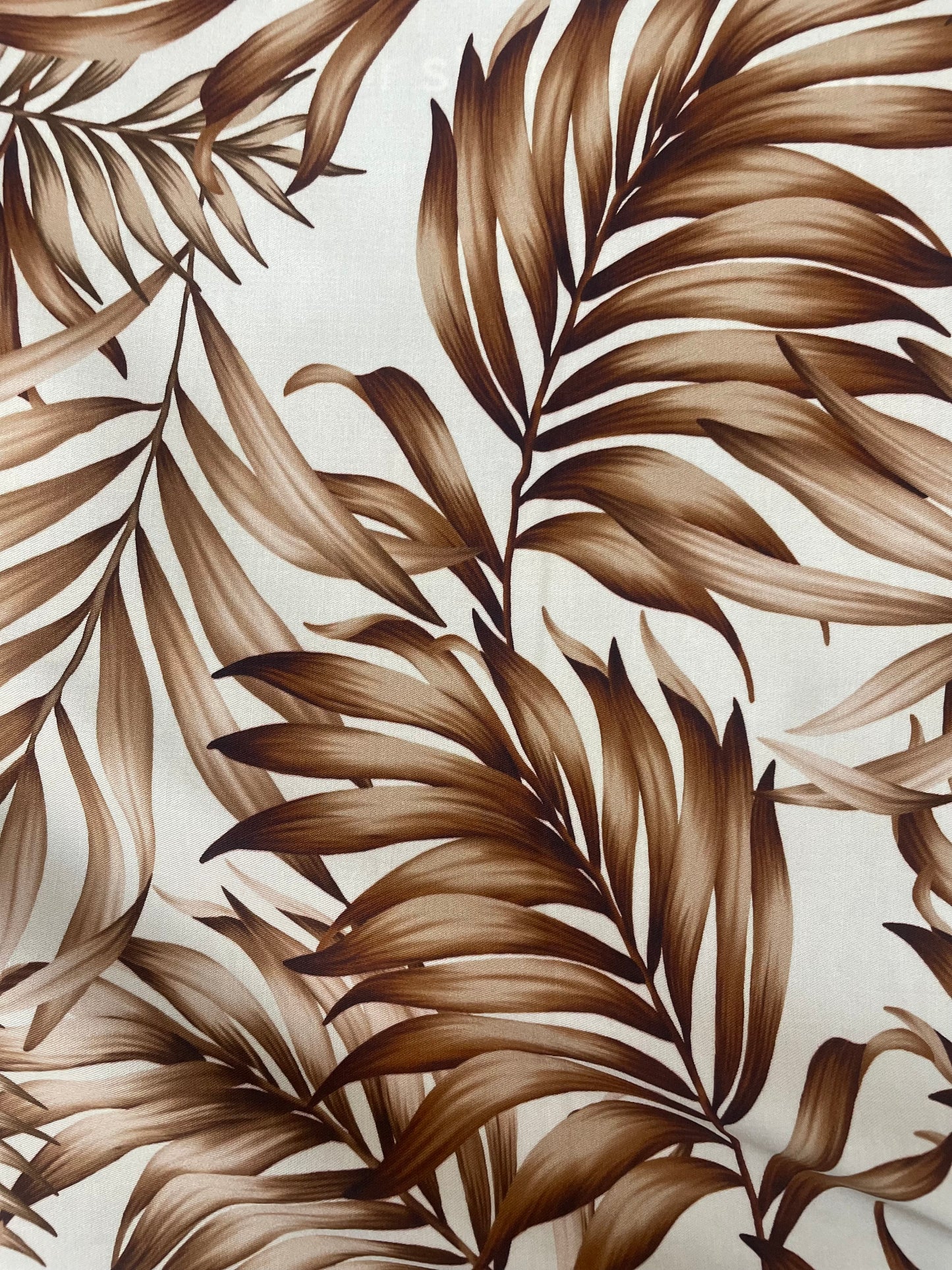 Tropical Leaf Print Cotton Satin - Brown & Off-White