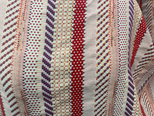 Woven Boucle Cotton /Rayon Blend - Pink, Off White, Red, Purple & Lurex