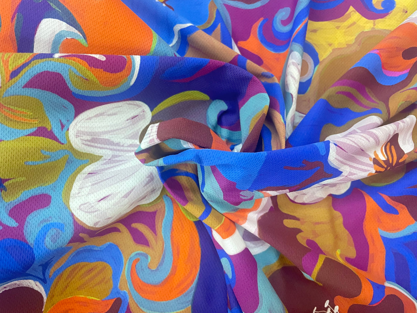 Italian Textured Poly Jersey Print - Blue, Purple Teal