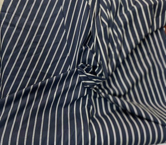Stripe Cotton Shirting - Navy & White