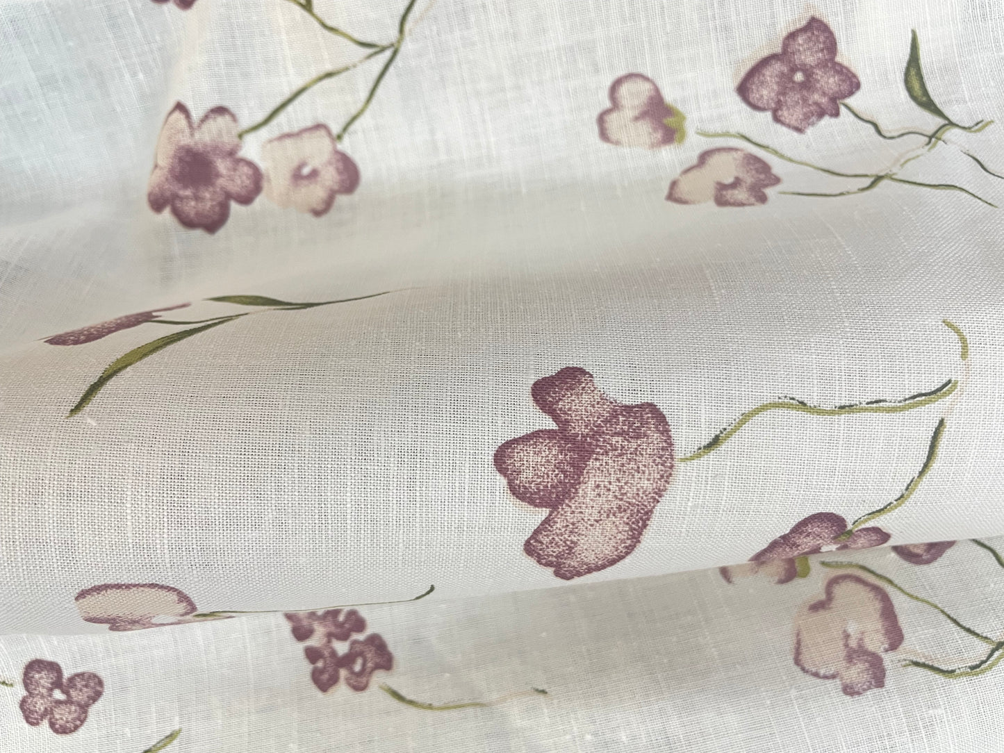 Floral Cotton & Linen Print - Ivory, Green & Purple
