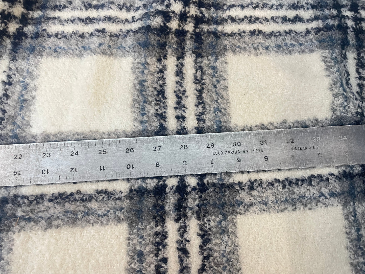 Italian Designer Plaid Wool Boucle - Cream, Grey & Blue