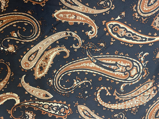 Paisley Silk Crepe De Chine - Navy & Brown