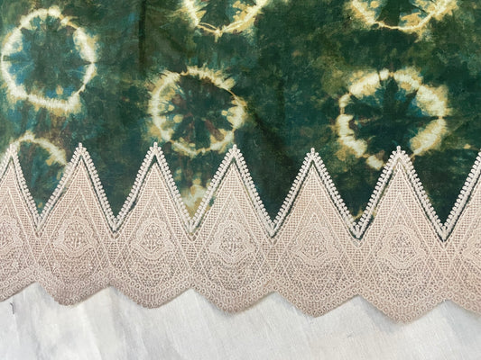 Tie Dye Cotton with Lace Selvedge - Green & Peach