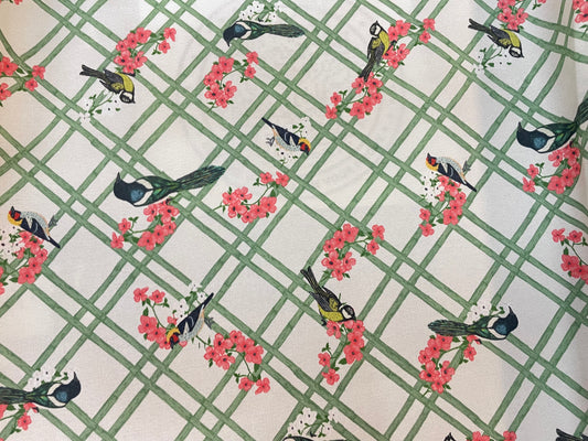Cotton Canvas - Floral Bird Plaid