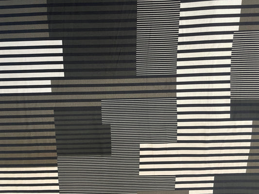 Rayon Geometric Stripe Print - Black, White & Army Green