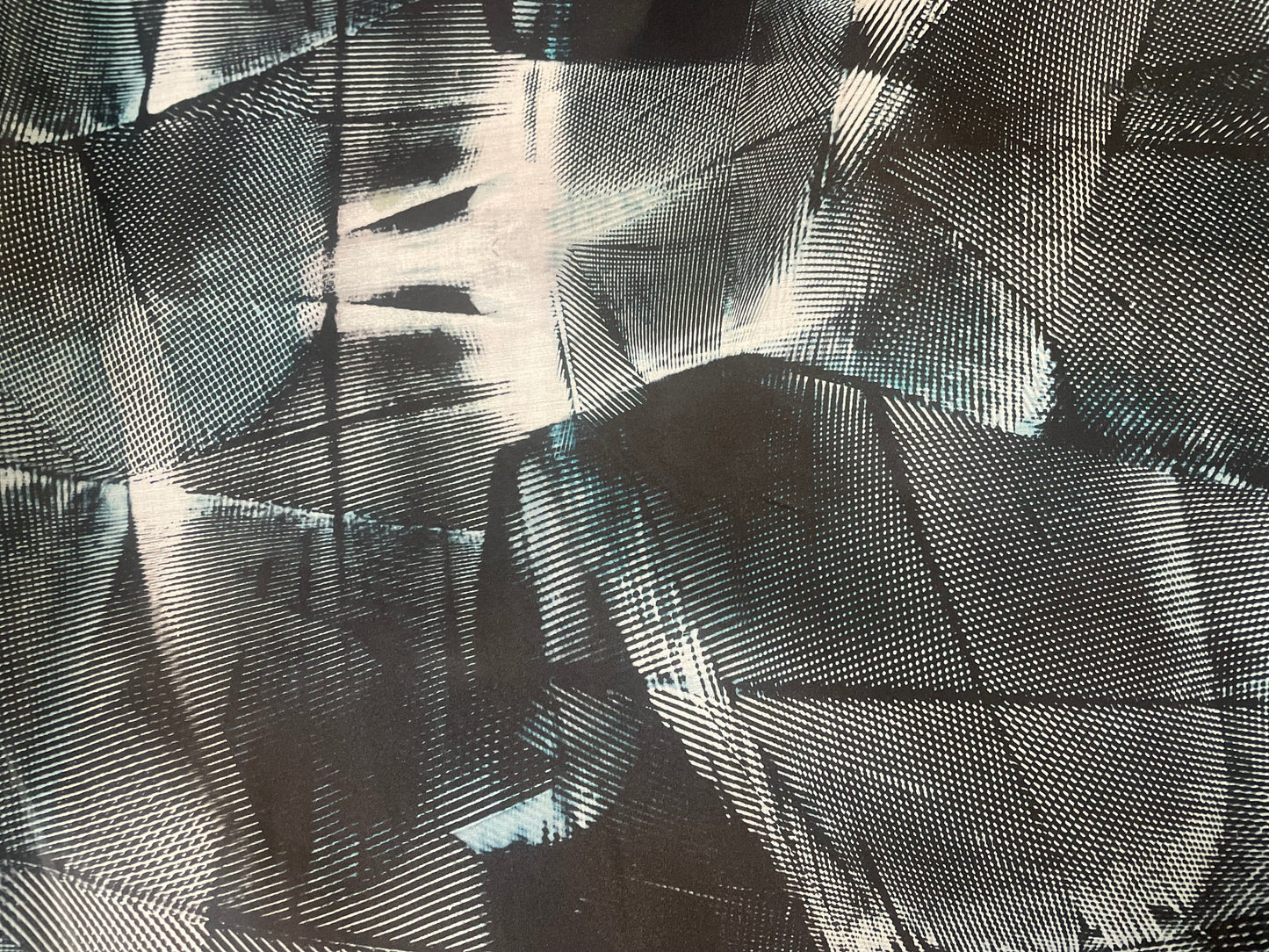 Abstract Printed Silk Organza - Black, White & Blue