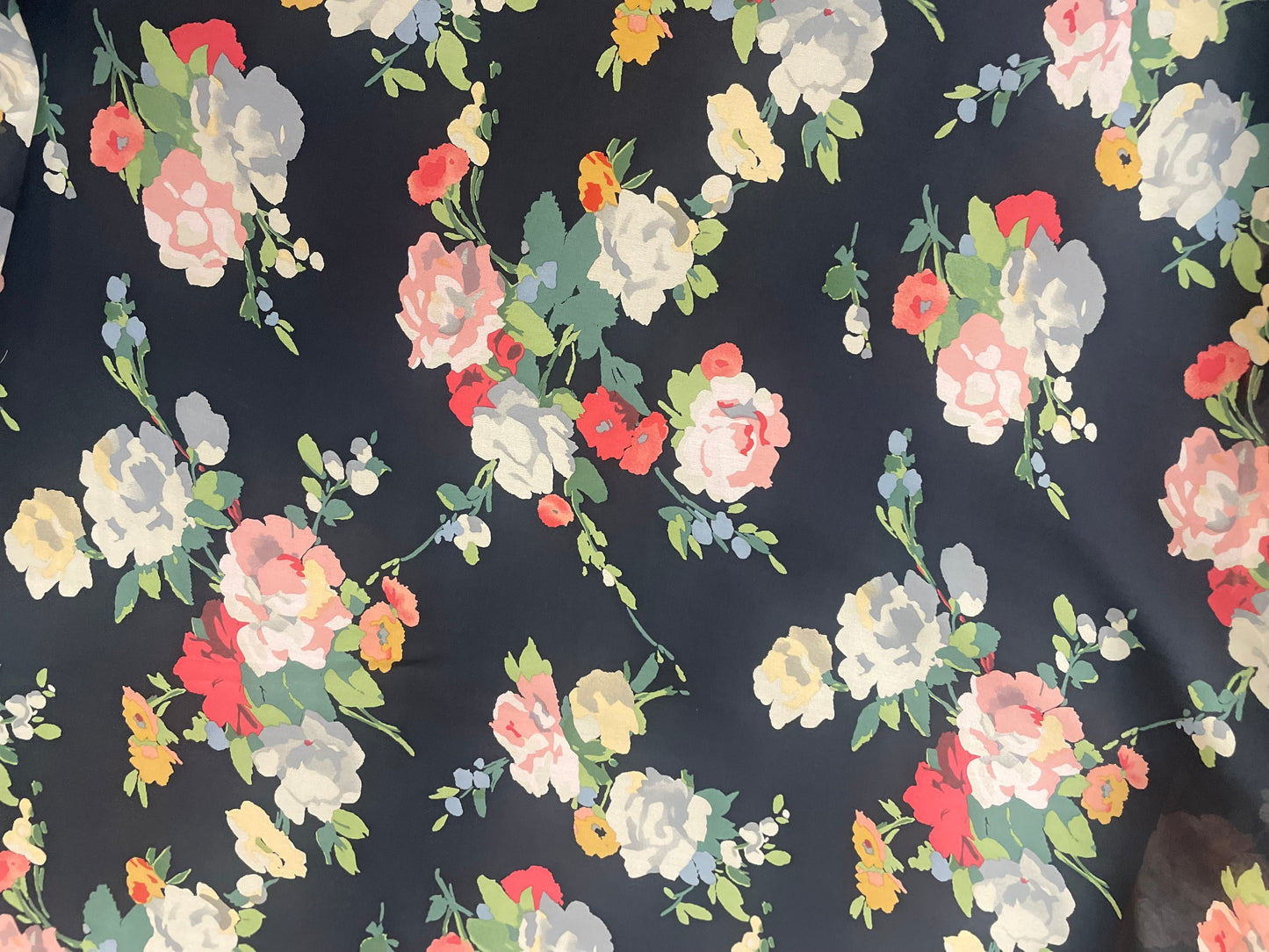 Jumbo Floral Printed Silk Chiffon - Navy, Pink & Green