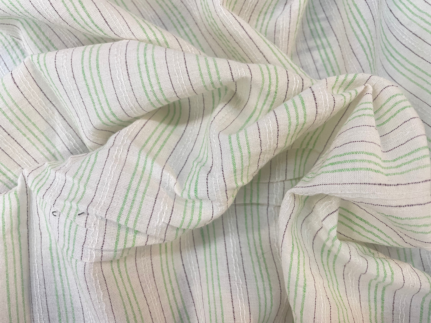 Textured Printed Cotton - Off-White, Green & Purple