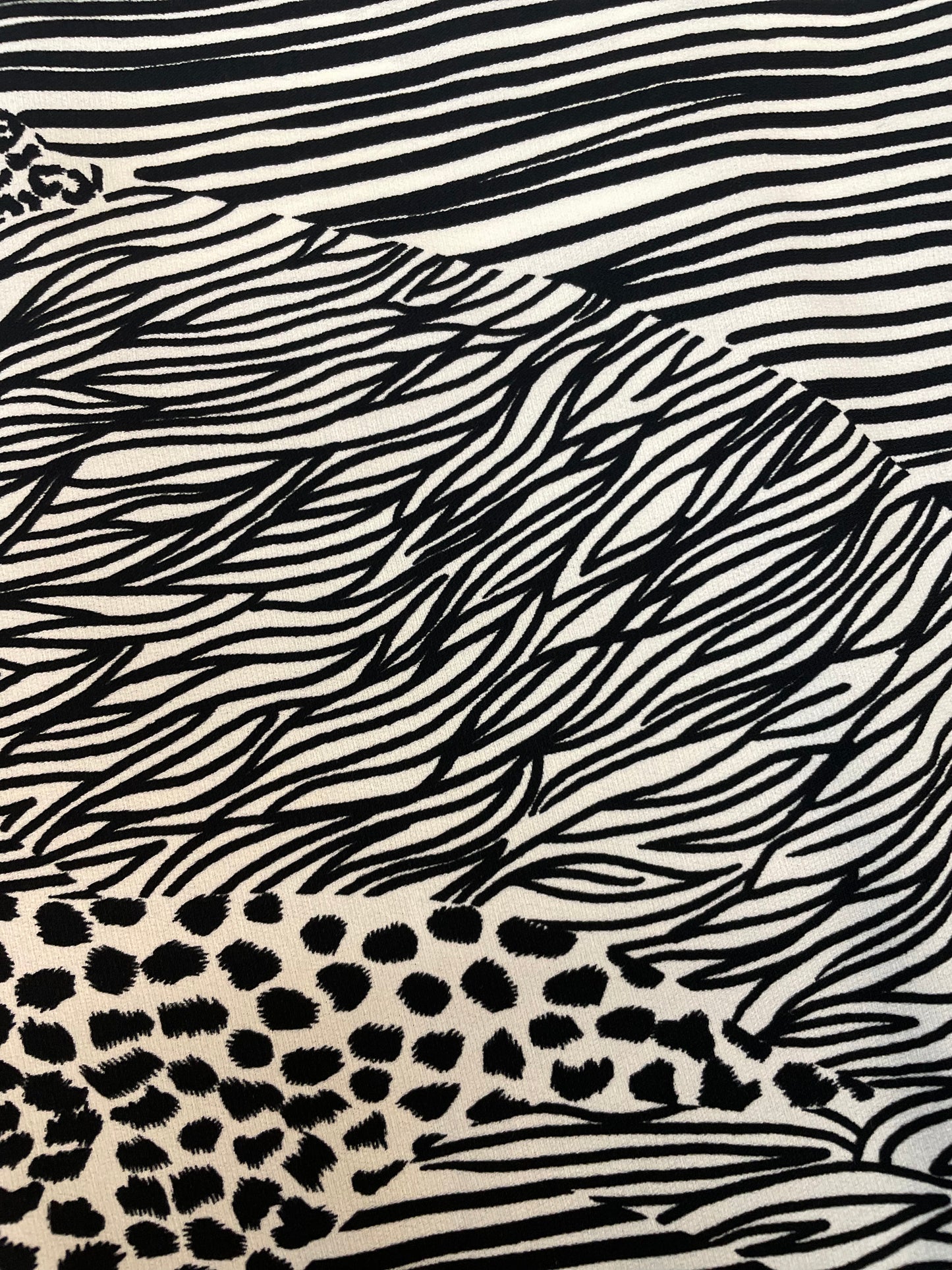 Animal Printed Fine Crepe Poly - Black / Off White