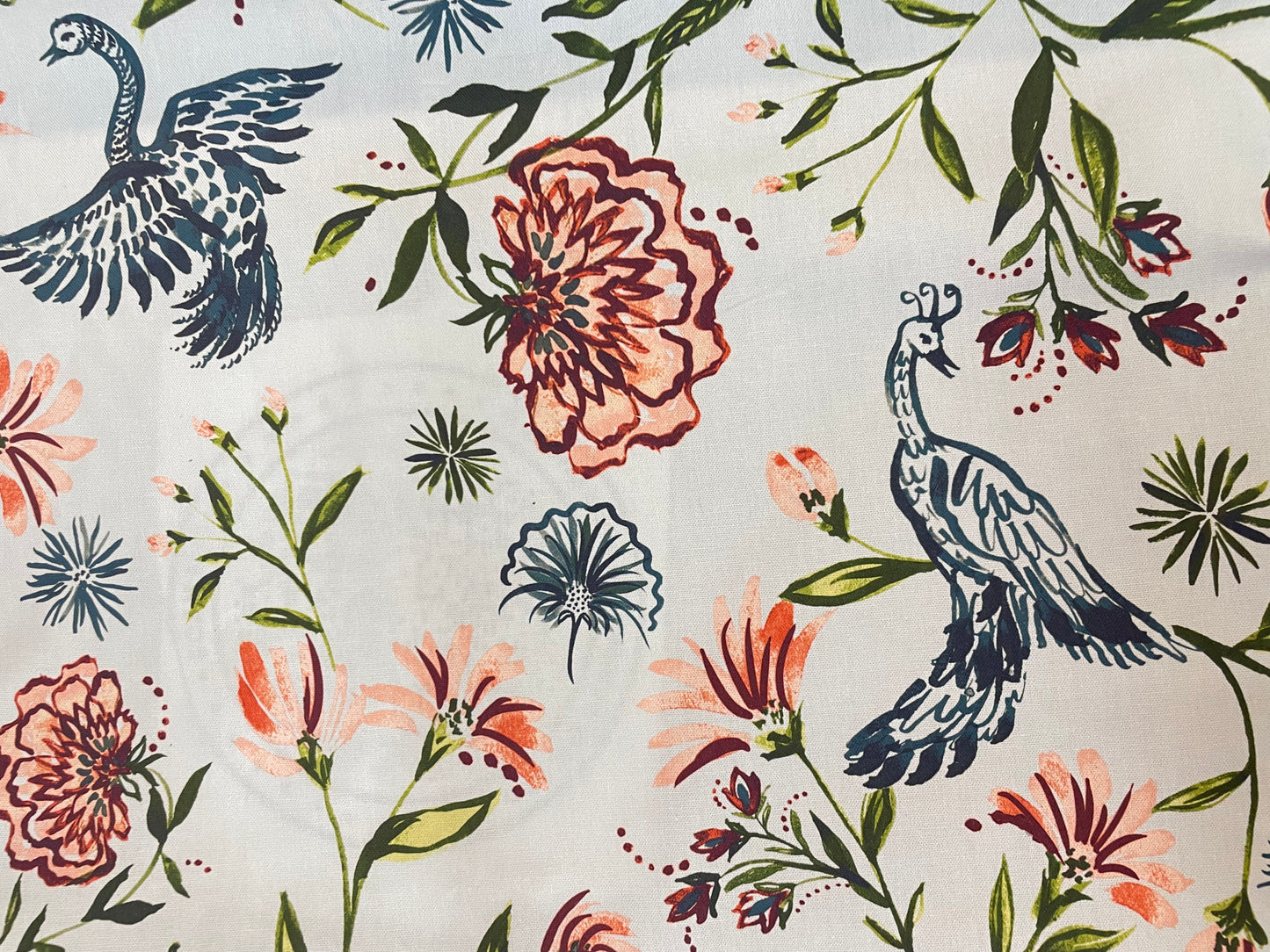 Cotton Canvas - Watercolor Peacock Floral