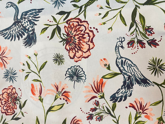 Cotton Canvas - Watercolor Peacock Floral
