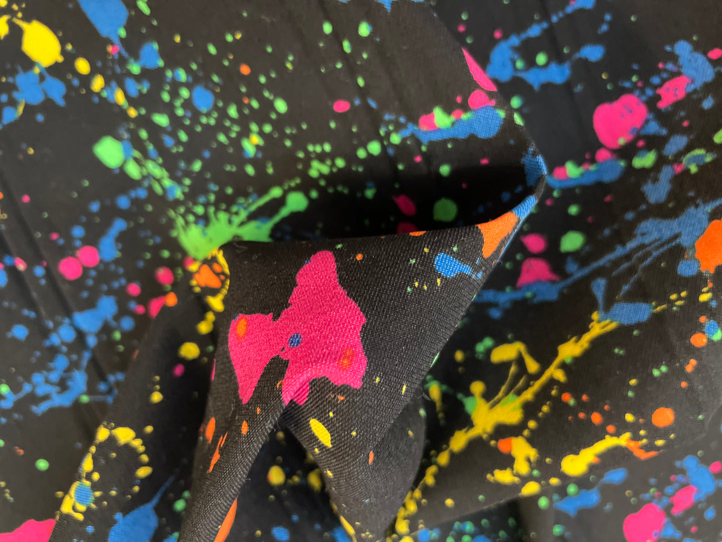 Twill Splatter Print Stretch Rayon Spandex - Black & Rainbow