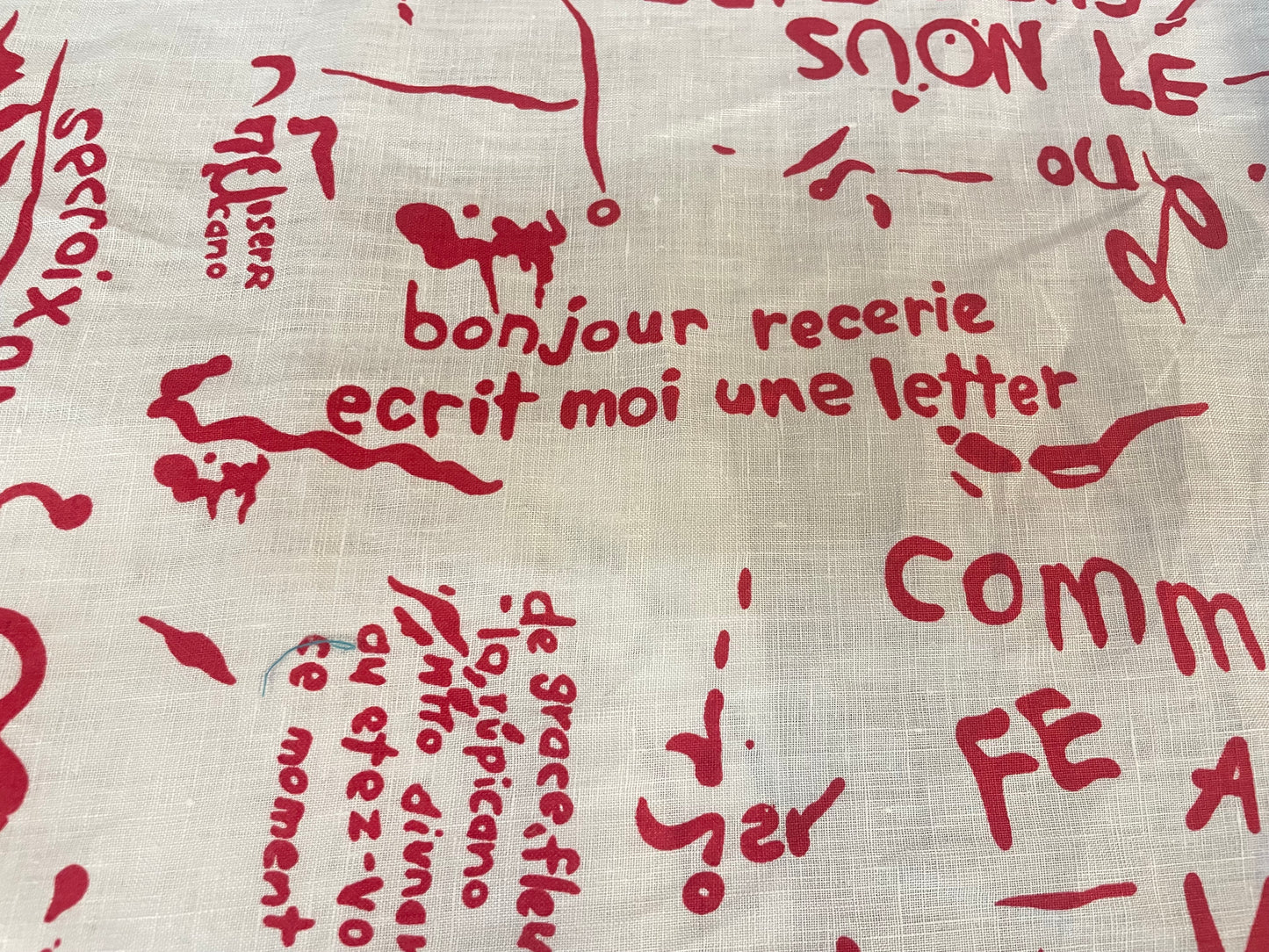 French Conversation Print Linen - Red & White