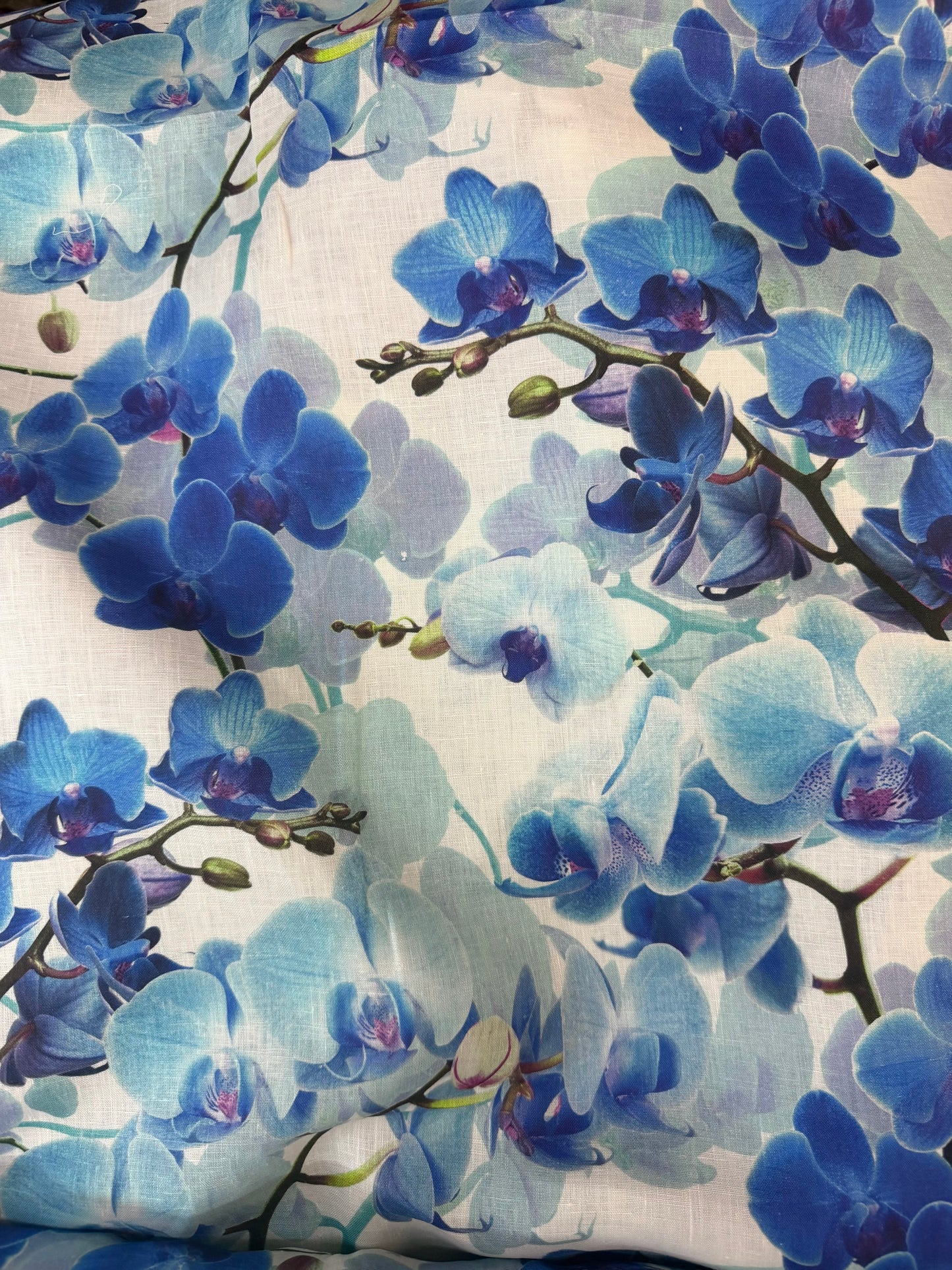 Printed Linen - Blue Orchids