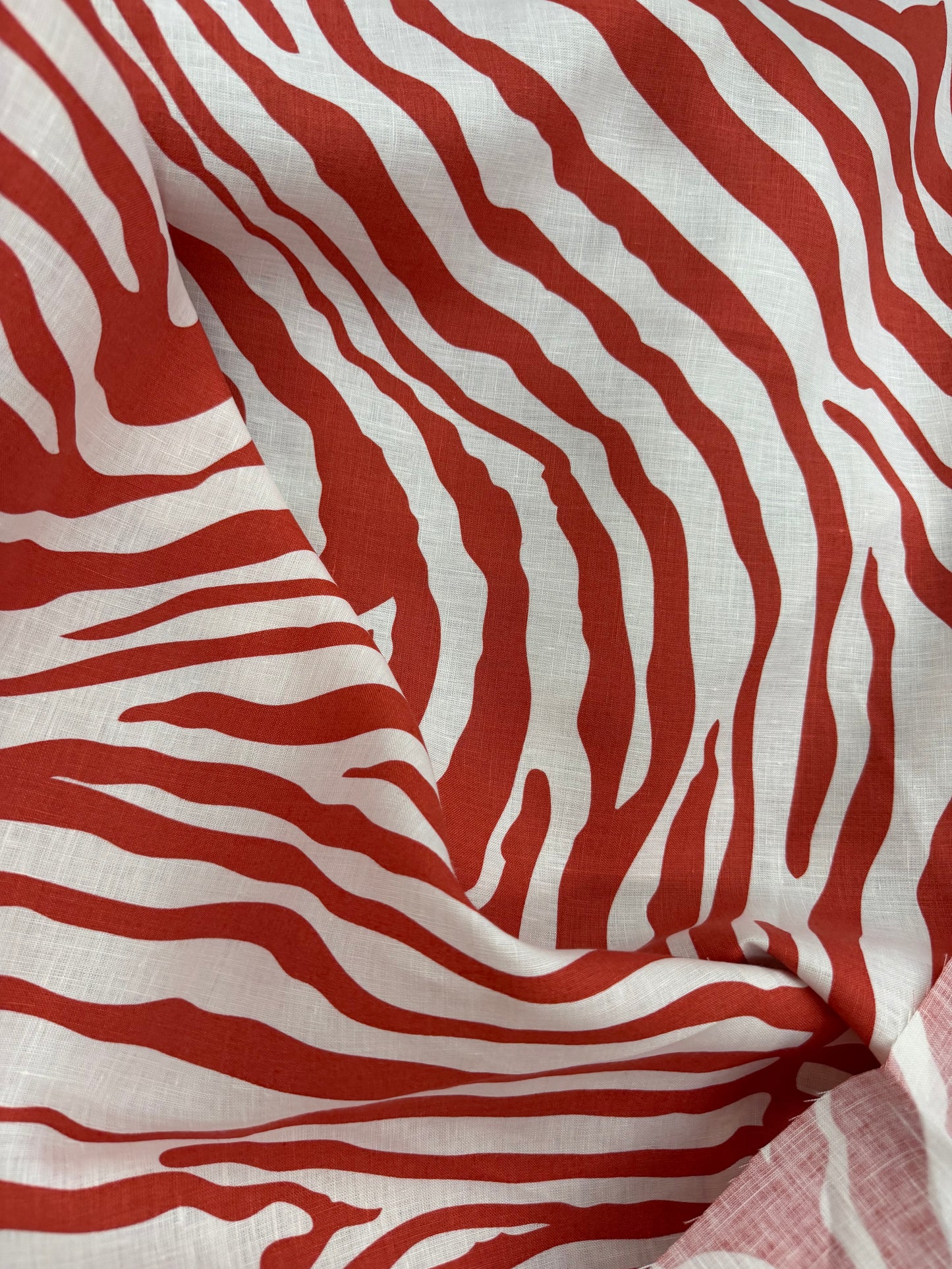 Linen - Zebra Print - Coral & White
