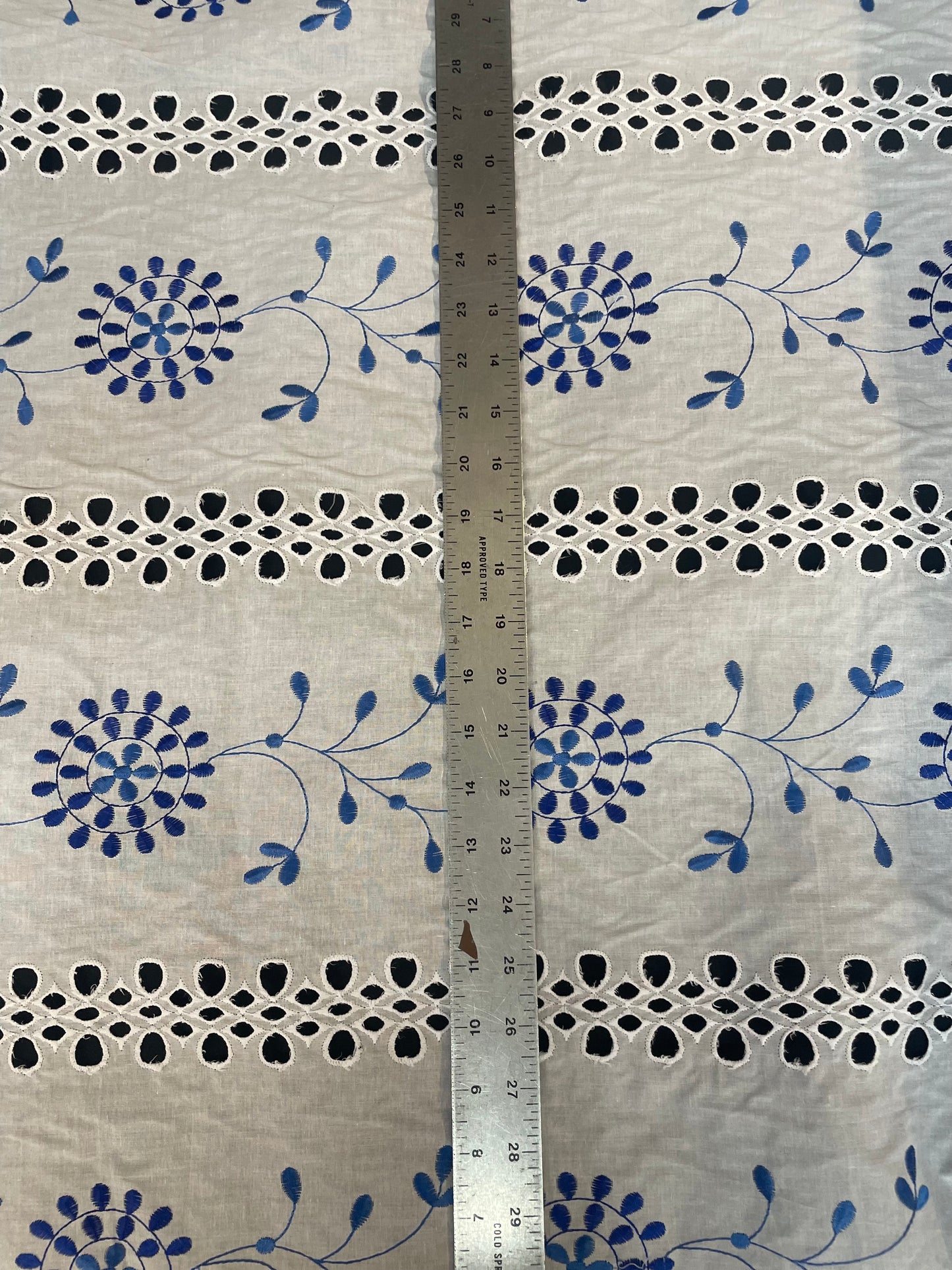 Eyelet & Floral Embroidered Cotton - White & Blue