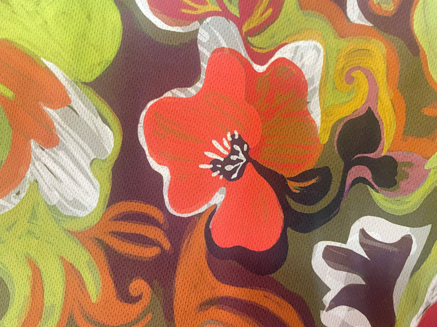 Italian Textured Poly Jersey Print - Green, Orange & Red