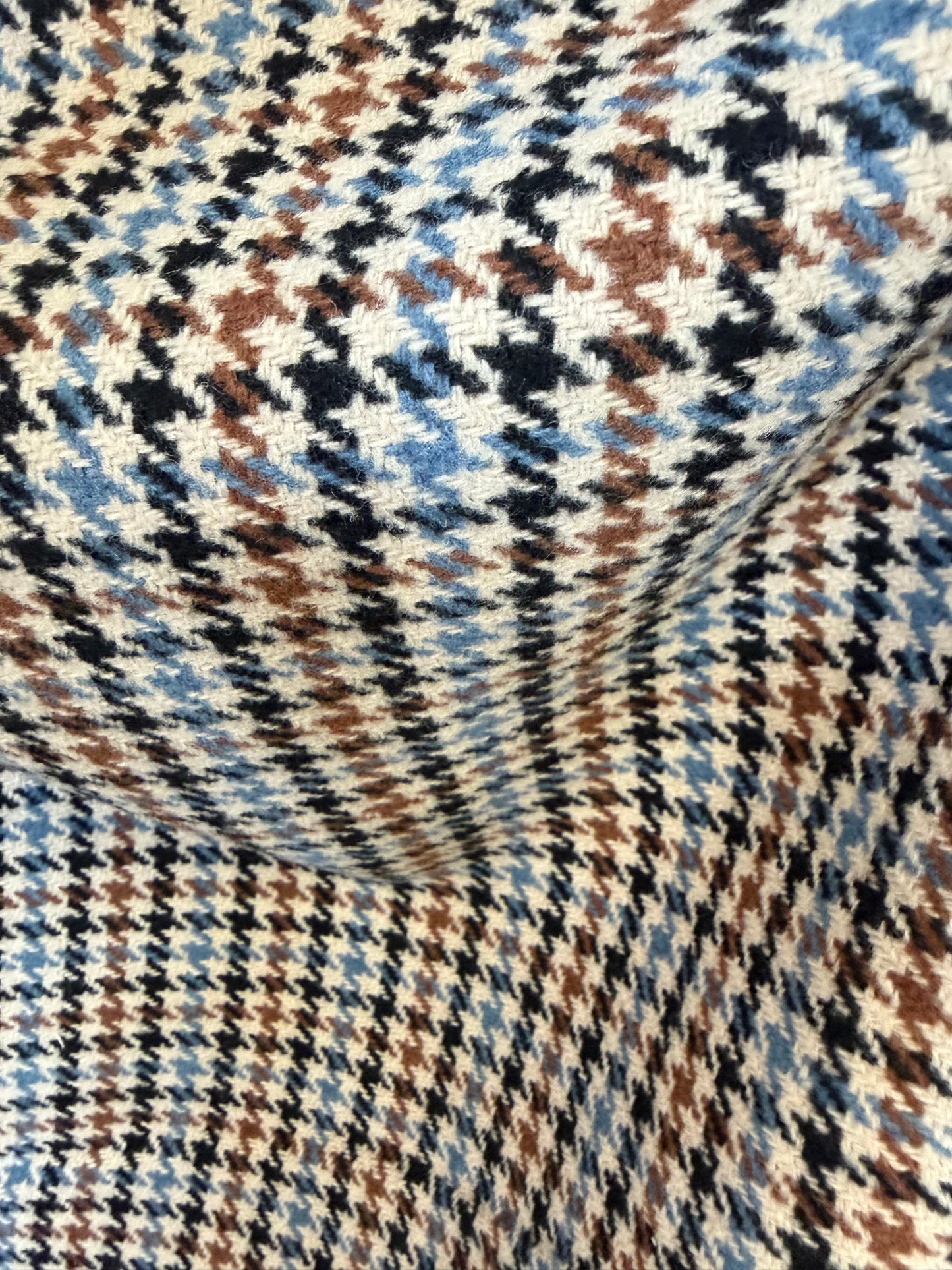 Heritage Label - Italian Houndstooth Plaid Wool - Blue, Tan, White & Black