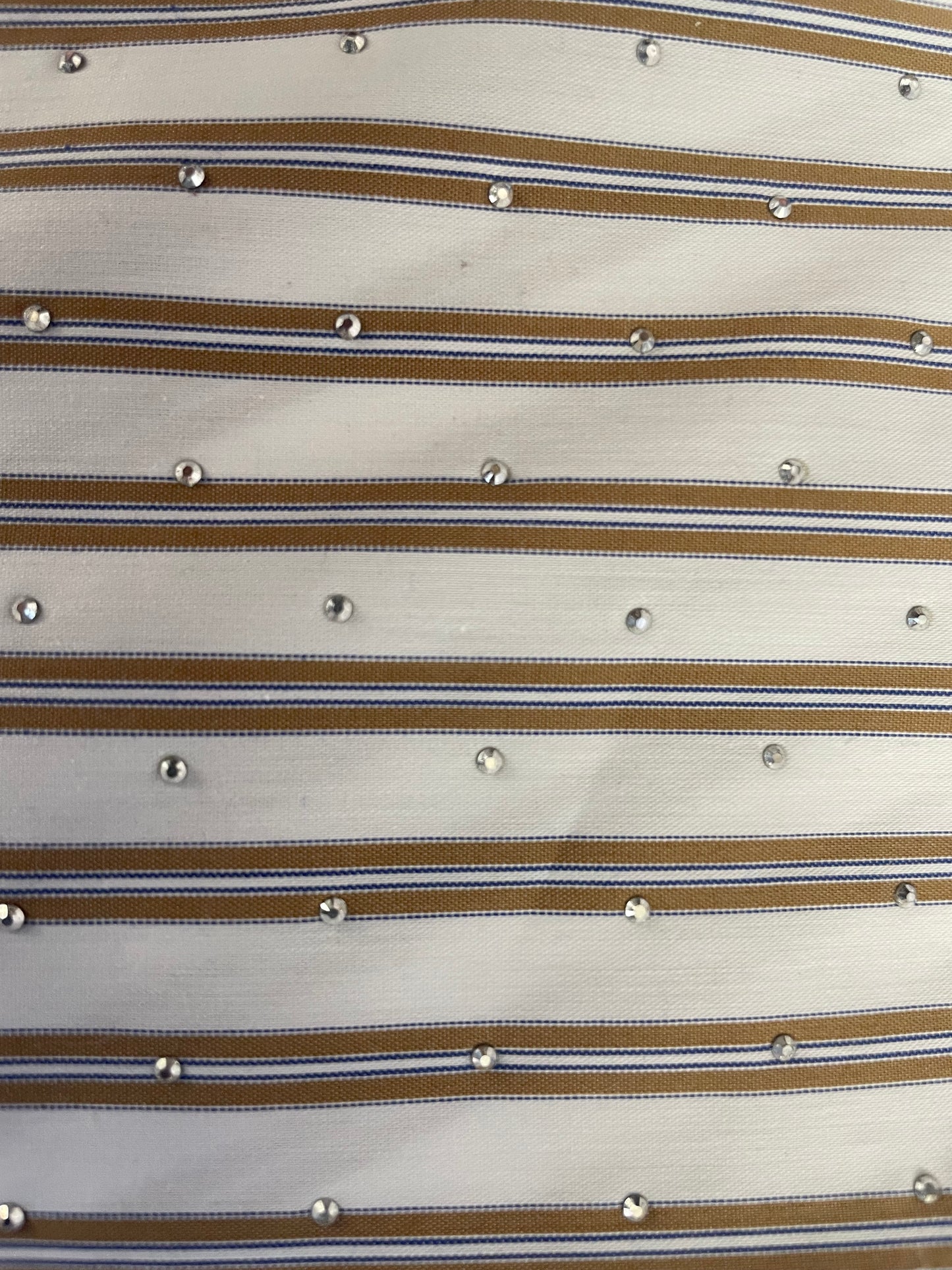 Rhinestone Stripe Cotton Shirting - Ivory, Tan & Grey