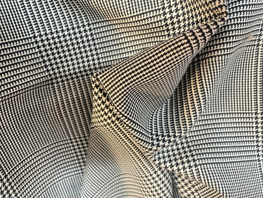 Italian Plaid Wool Suiting - Black & White