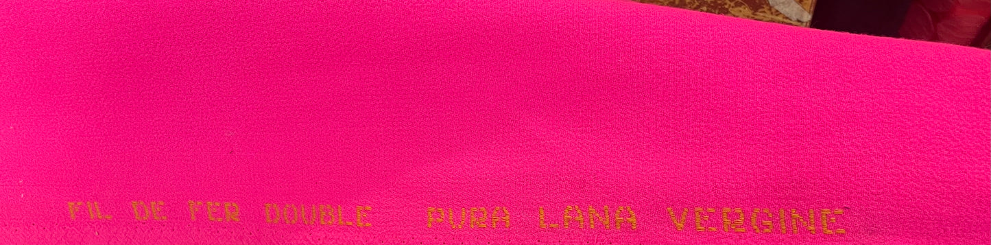 Italian Designer Double Faced Fused Virgin Wool Crepe - Neon Pink