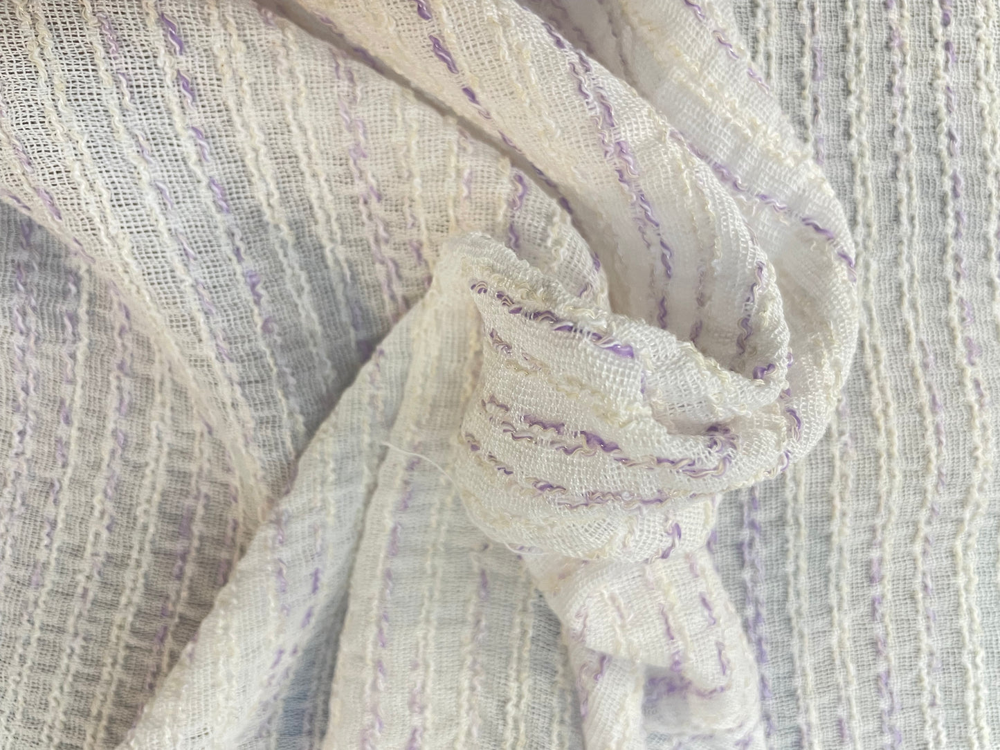 French Poly / Rayon Woven Boucle - White & Lilac