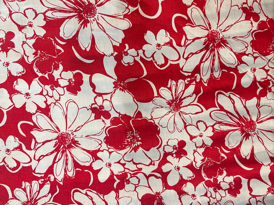 Floral Printed Linen - Red & White