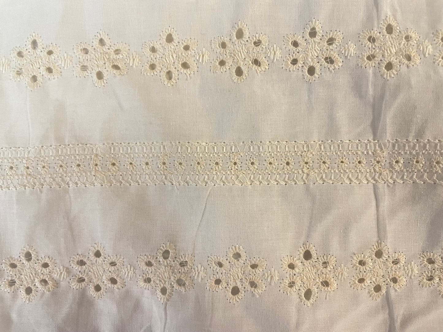 Eyelet Floral Stripe Embroidered Cotton - Cream & White