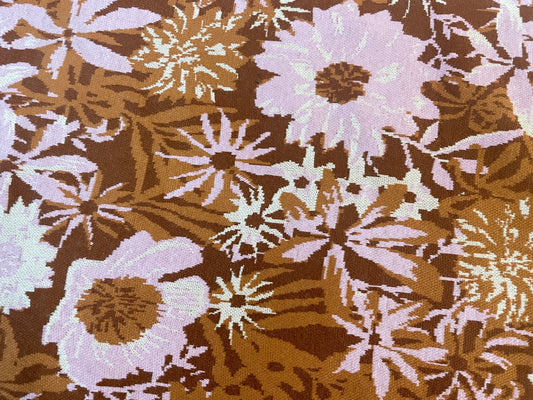 Floral Print Cotton French Terry - Brown, Pink & White