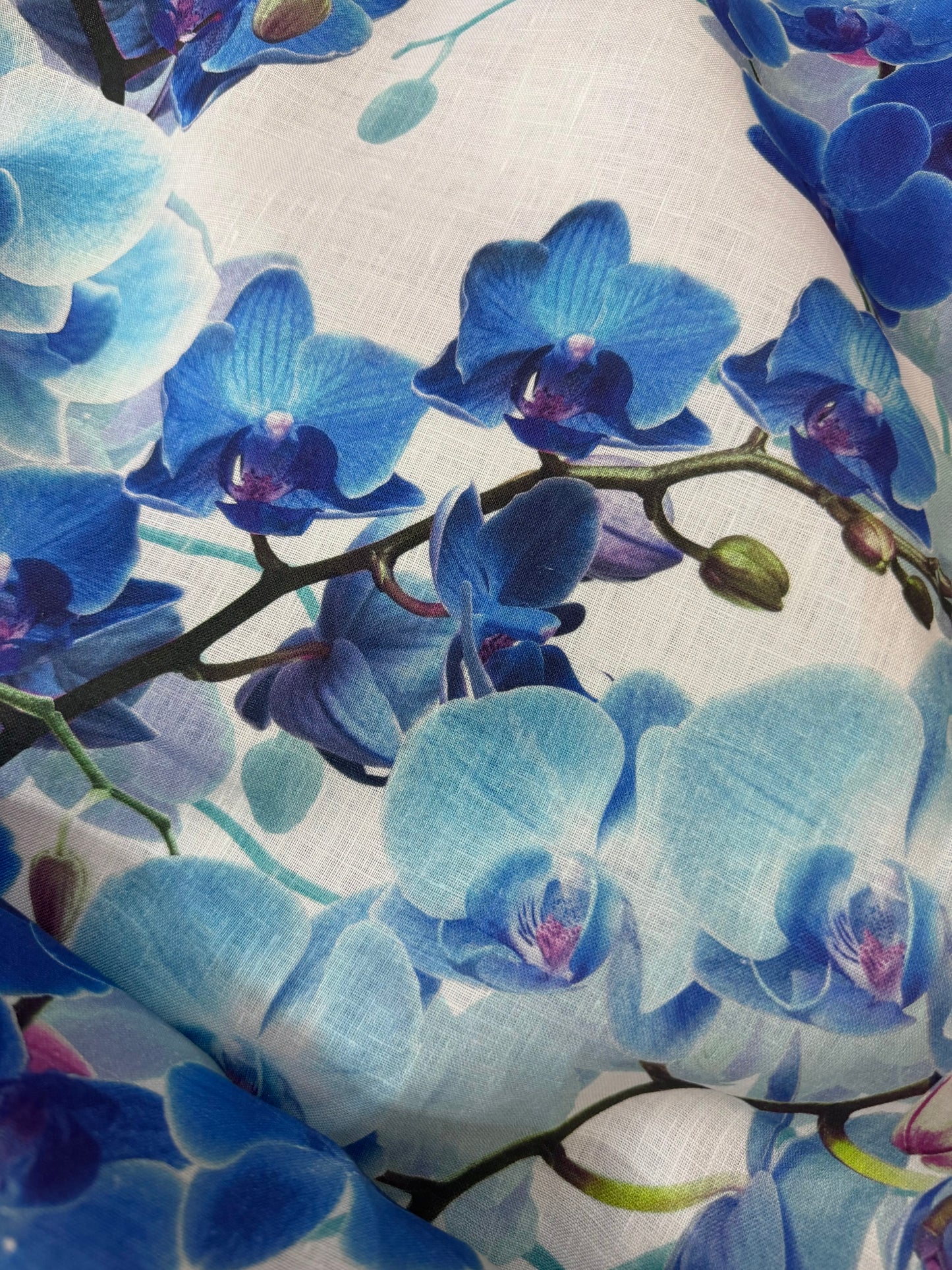 Printed Linen - Blue Orchids