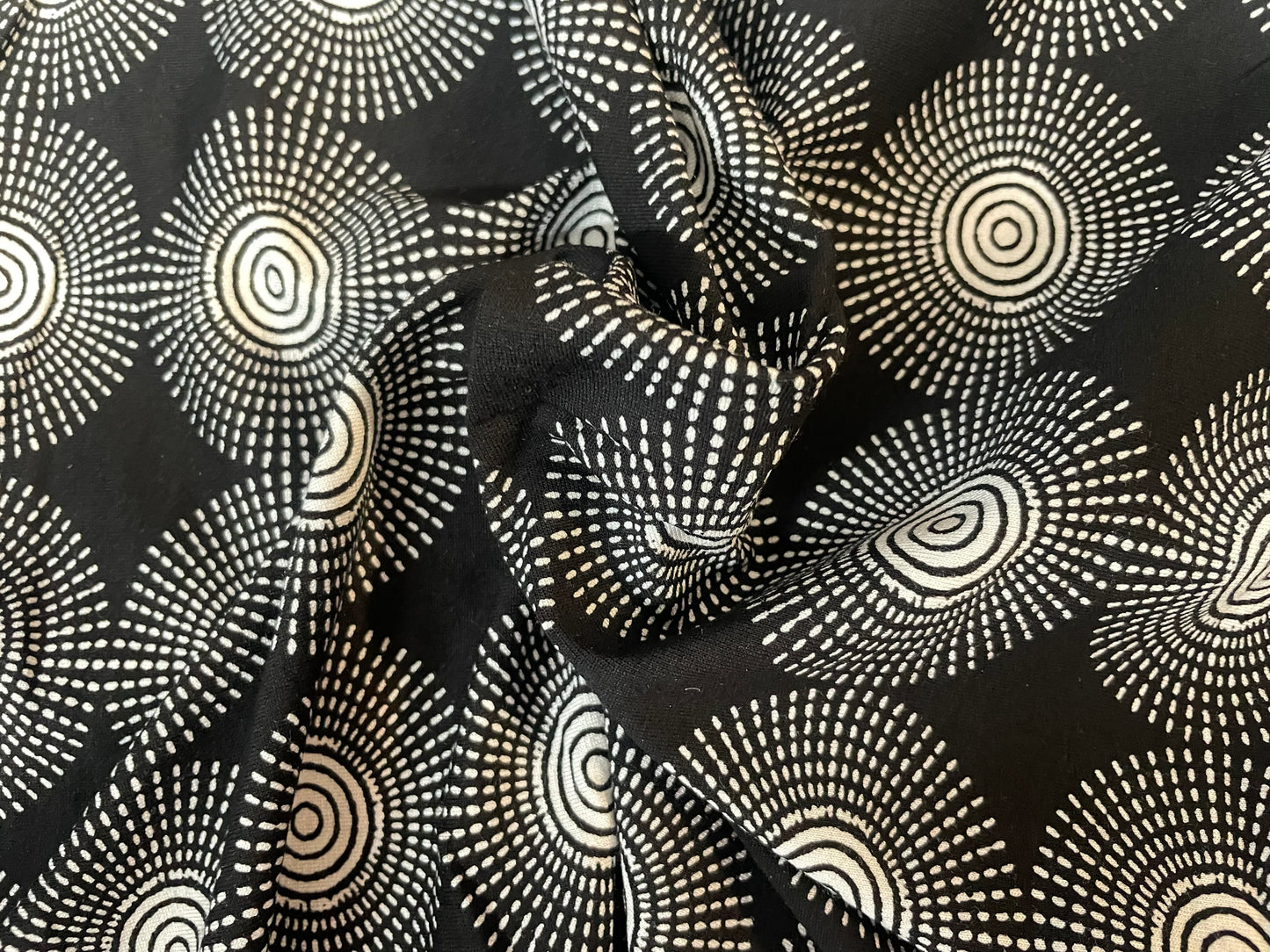 Printed Rayon Spandex Jersey - Black & White Spiral