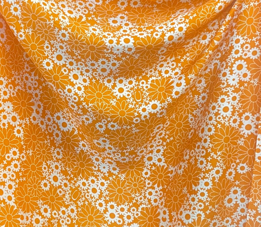 Printed Rayon Charmeuse - Groovy Floral - Orange & White