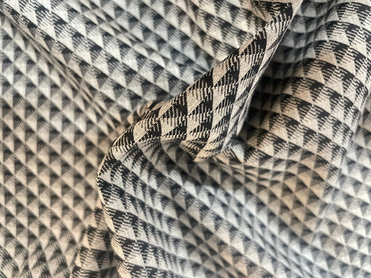 Italian Double-Sided Woven Cotton & Wool Blend - Geometric - Grey & Black
