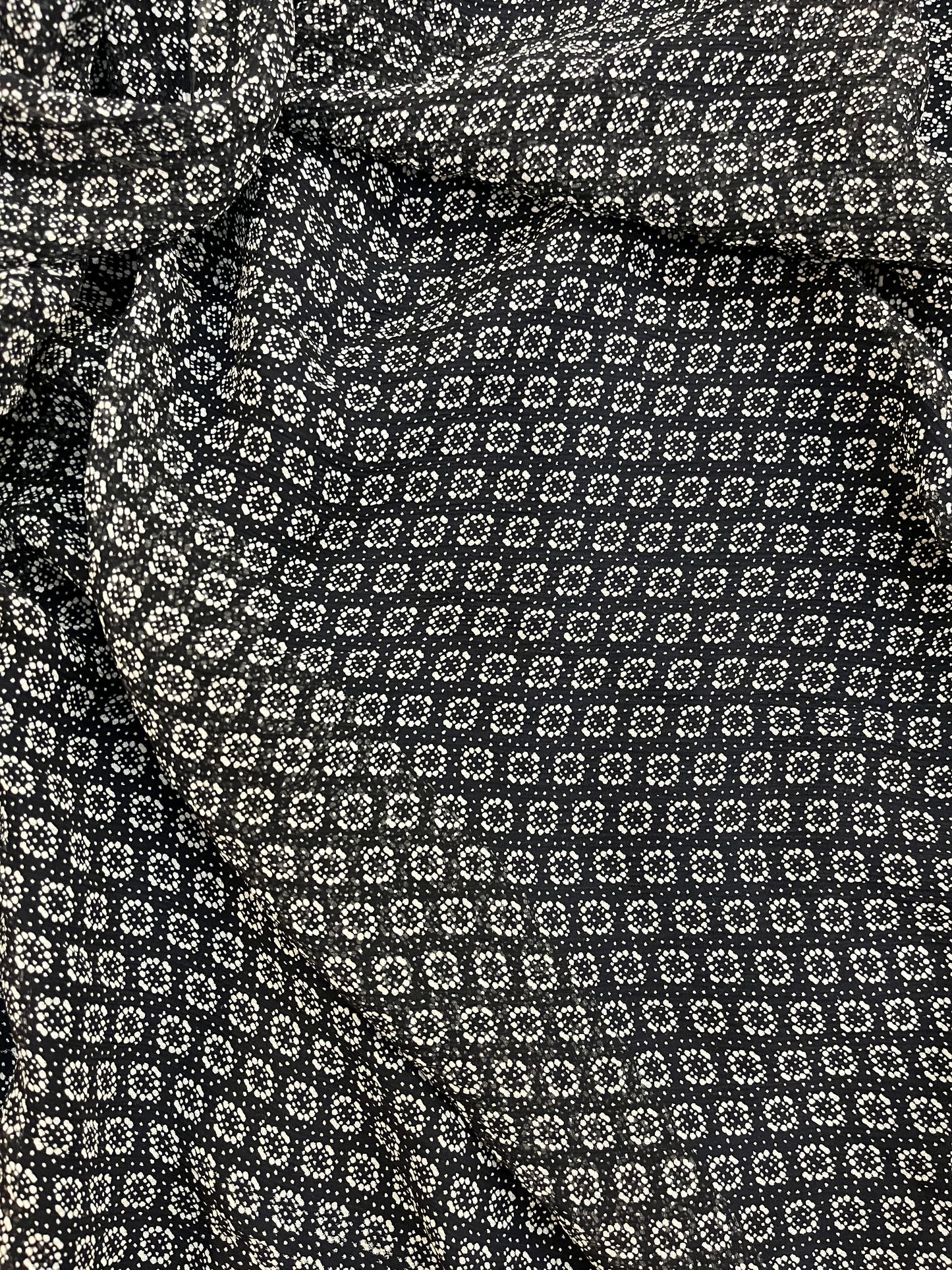 Geometric Textured Printed Silk Georgette - Black & White