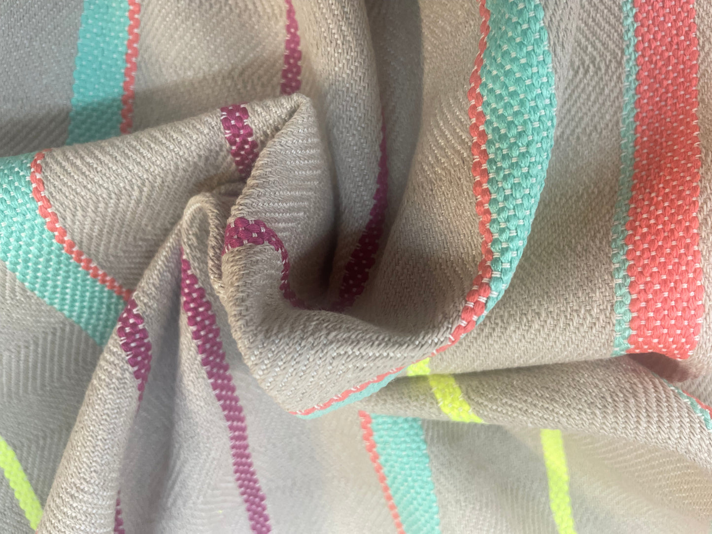 Herringbone Stripe Cotton - Beige & Neon