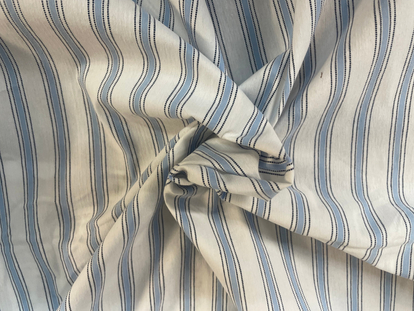 Italian Stretch Stripe Cotton Shirting - White & Light Blue