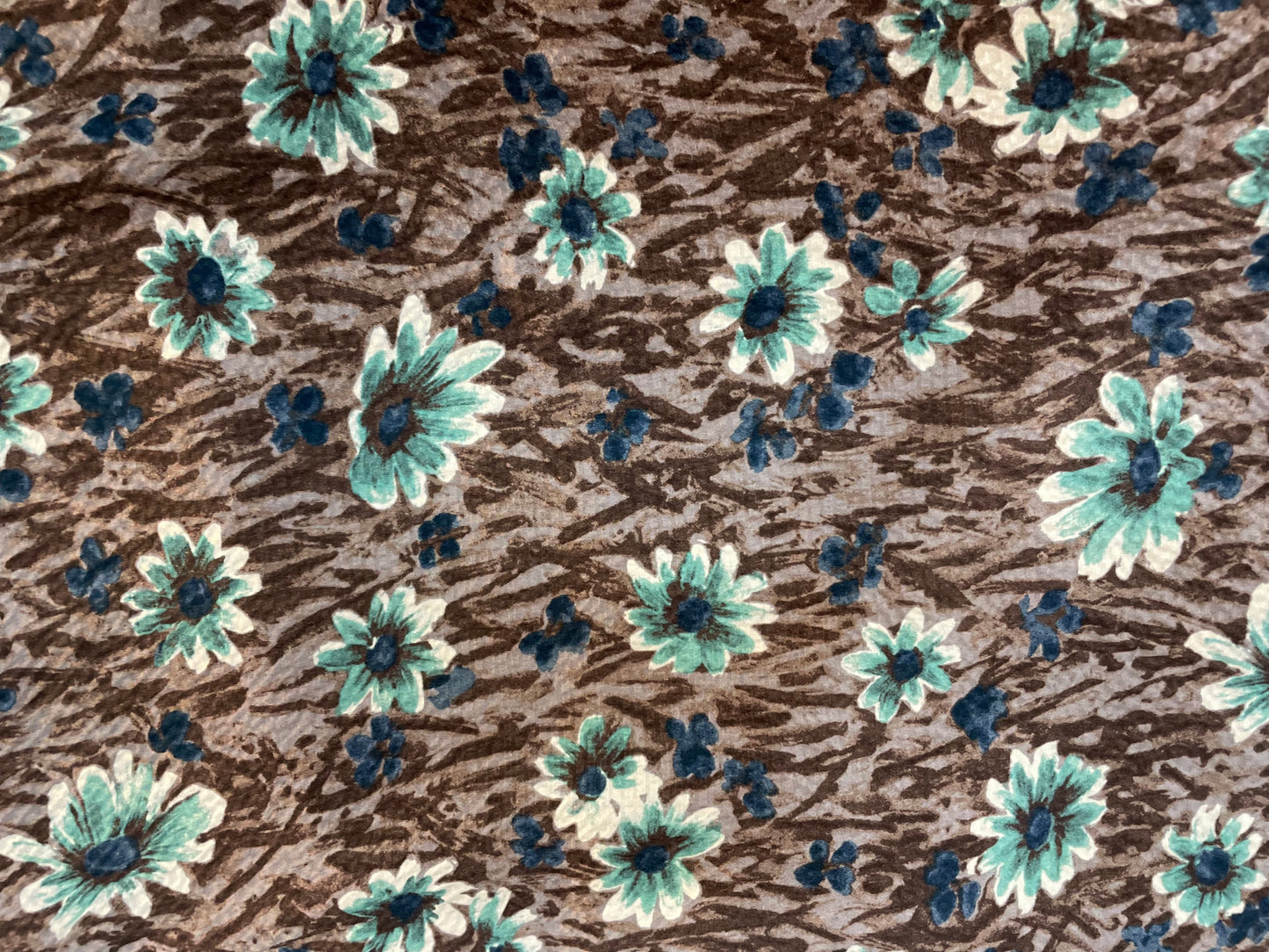 Floral Printed Hammered Silk Charmeuse - Brown, White, Blue