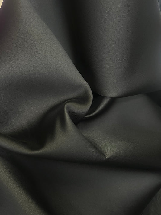 Italian Silk Blend Zibeline Satin - Jet Black