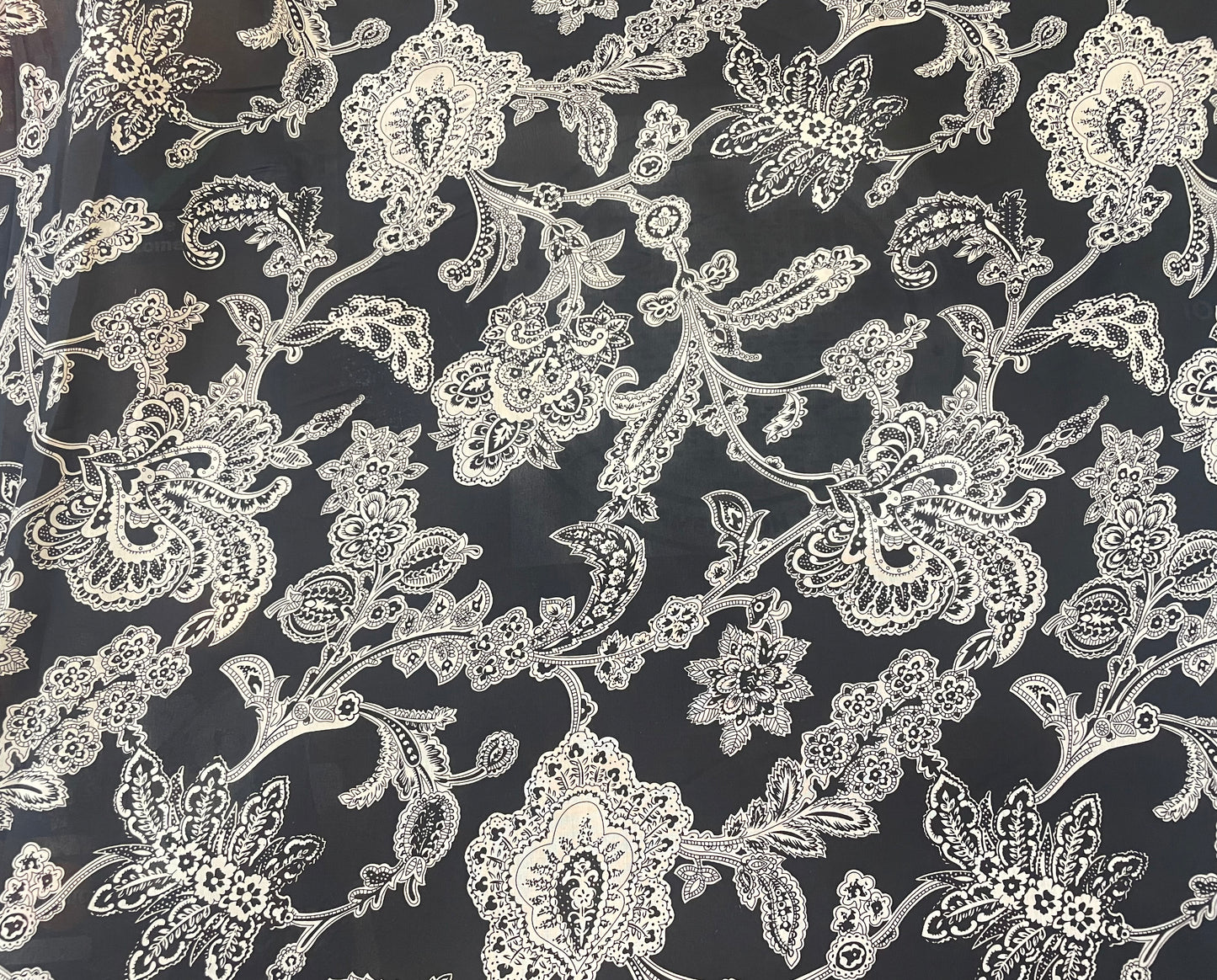 Printed Silk Crepe De Chine - Paisley - Black & White