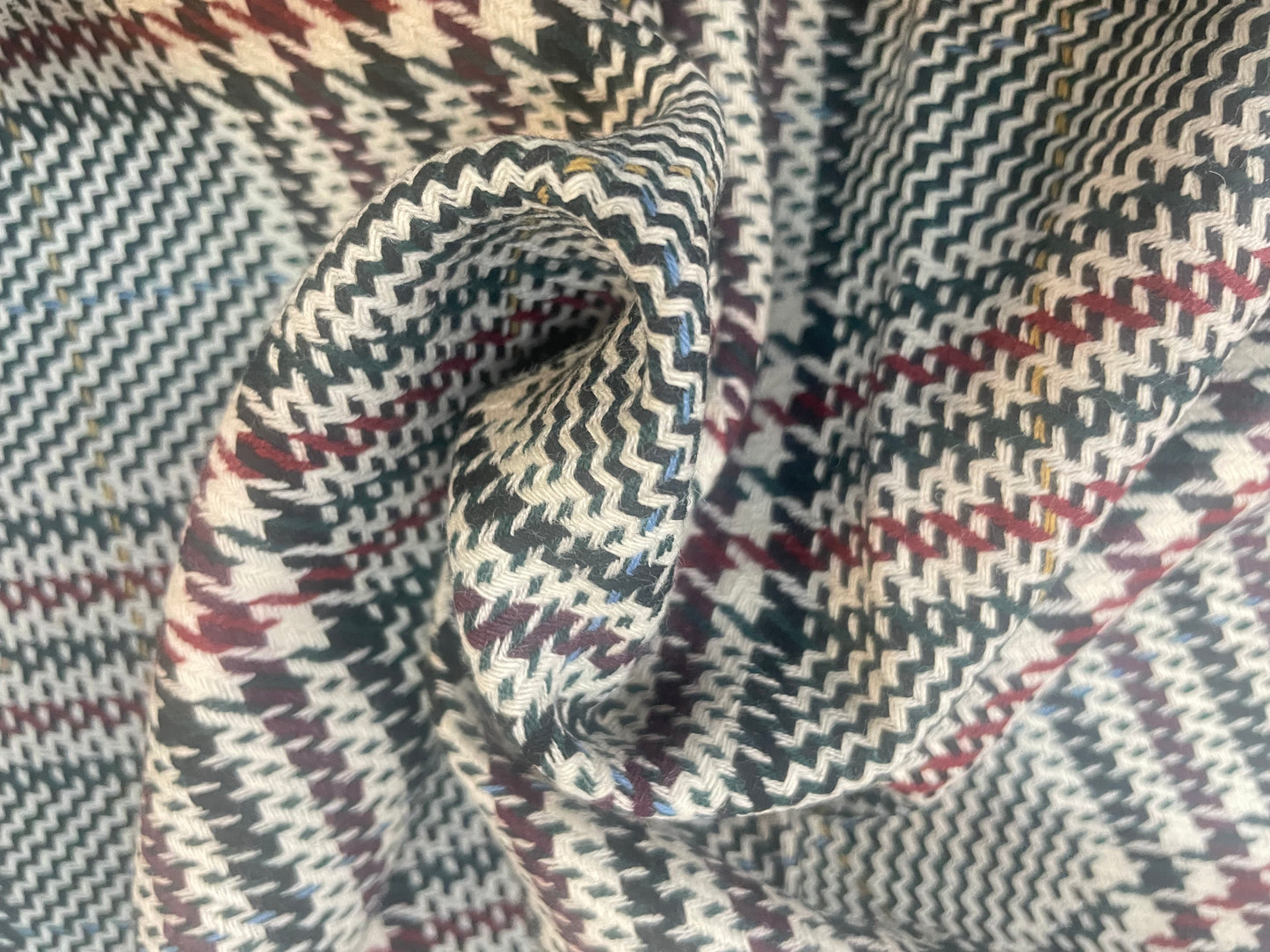 Plaid Wool Flannel Suiting - Red, Cream, Green & Black