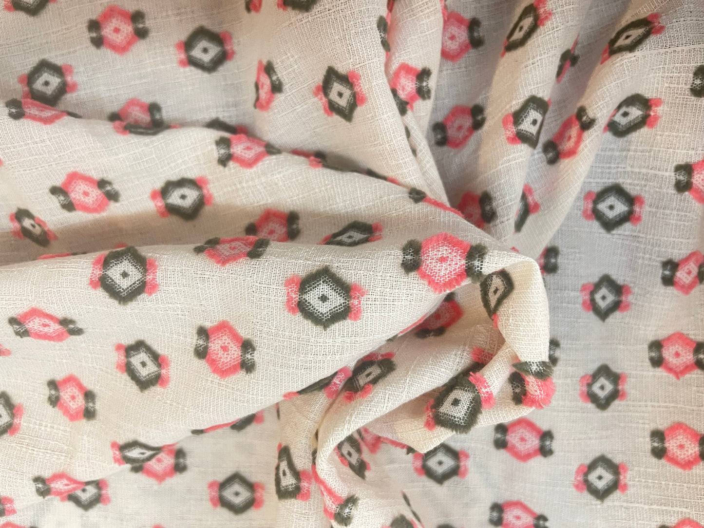 Textured Print Cotton - Beige, Pink & Green