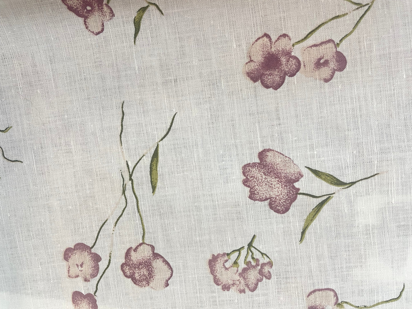 Floral Cotton & Linen Print - Ivory, Green & Purple